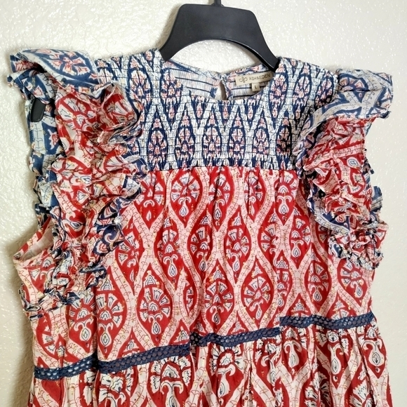 Tuckernuck Ash & Eden Red Olga Mini Lace Dress Cotton Tiered sz L - Picture 3 of 9